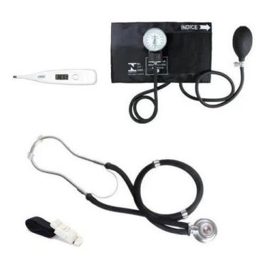 Imagem de Kit Enfermagem Esfigmomanômetro Esteto Garrote Termometro - Premium,  