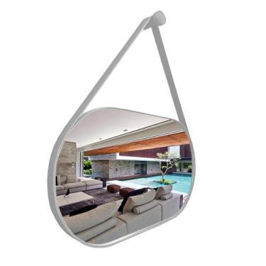 Imagem de Espelho Oval Lavabo com Alça Horizontal Couro Decorativo - VSA, Gelo