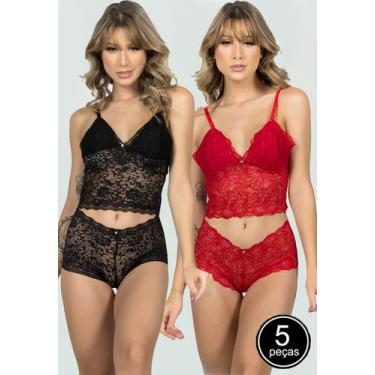 Imagem de Kit 5 Conjunto Vekyo Lingerie Espera Marido Rendado, Mulher, M, Sortid