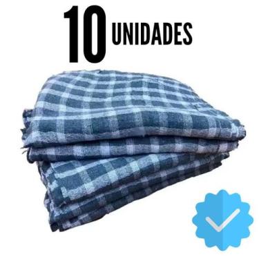 Imagem de 10 Panos De Chão XADREZ AZUL Premium Atacado Grande  - Saco Qualidade 