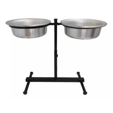 Imagem de Comedor Bebedor Regulável Duplo Alumínio Cães Grande 2,5L - O Plano Pe