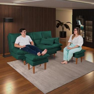 Imagem de Sofá Cama Andorra com Banqueta Suede - Casa Imperial, Verde 403