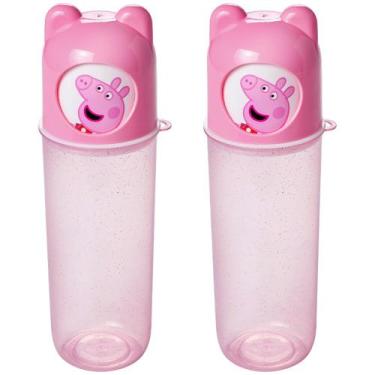 Imagem de 2 Estojo Infantil Giratório Peppa Porta Objetos Escova Lápis - Plasúti