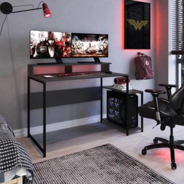 Imagem de Mesa Escrivaninha Gamer Ryze com 2 Nichos - Preto/Grafite - Placa e Po