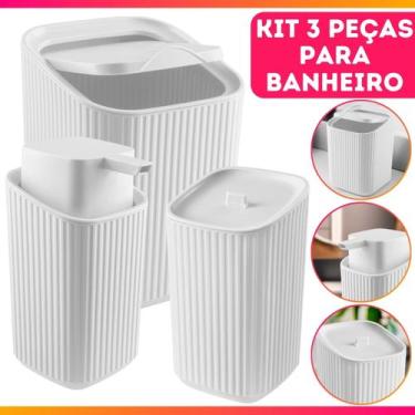 Imagem de Kit Banheiro Luxo Conjunto Completo 3pçs Com Lixeira Porta Algodão E D