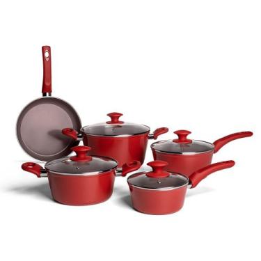 Imagem de Conjunto De Panelas Indução Antiaderente Carmim 5 Peças Optima Brinox