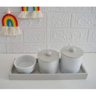 Imagem de Kit Higiene Bebê K153 Porcelana Bandeja Amarelo Azul Rosa Cinza Safari