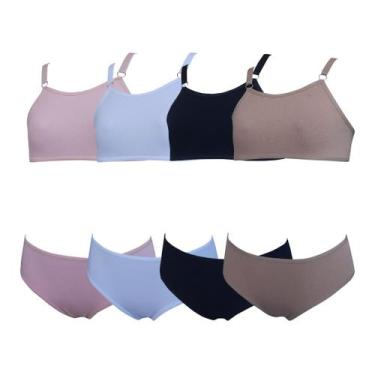 Imagem de kit 4 Conjunto Menina Calcinha E Sutiã Juvenil Algodão Lisos - Multico