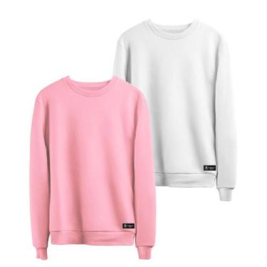 Imagem de Kit 2 Moletons Masculino e Feminino Liso Básico sem Capuz gola Redonda