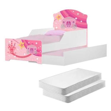 Imagem de Mini Cama Infantil com Auxiliar Pop Carruagem Rosa com Colchões - Camb