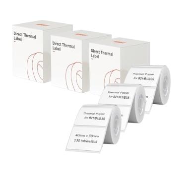 Imagem de 3 rolos de fita adesiva branca para NIIMBOT B21 B1 B3S, 40 x 30 mm (40 x 30 mm), papel de impressão de etiquetas, adesivo de fita de etiquetagem de recipiente laminado padrão para escritório