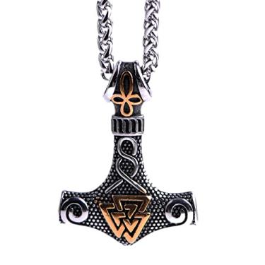 Imagem de LANGHONG Colar de martelo Thor Viking nórdico Mjolnir para homens joias talismã, 45X35, Aço inoxidável, Sem Pedra Preciosa