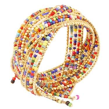 Imagem de Touchstone Pulseira indiana de contas coloridas de Bollywood com contas de metal batidas, pulseira larga aberta em tom dourado ou branco para mulheres., Contas de liga e vidro, Sem Pedra Preciosa