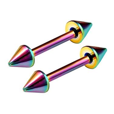 Imagem de 2 peças de titânio G23 anodizado arco-íris calibre 16 5/16 8 mm barra reta piercing joia tragus helix daith 3 mm cone M11088