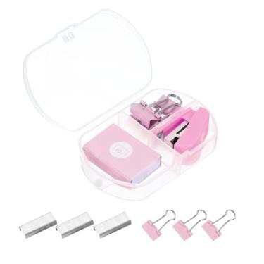 Imagem de PATIKIL Conjunto de grampeadores, acessórios de escritório portáteis de metal, sem atolamentos, grampeador com 400 grampos, 3 clipes de fichário para negócios, mesa, casa, sala de aula, rosa