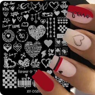 Imagem de Kit de placas de estampagem de arte de unhas para dia dos namorados, coração de amor, borboleta, flor, gato, kit de modelos de carimbos, palavras de amor, placas de unhas de metal românticas para dia