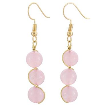Imagem de Nupuyai Brincos de pedra para mulheres, brincos de gancho com contas triplas envoltos em arame, para mulheres rosa