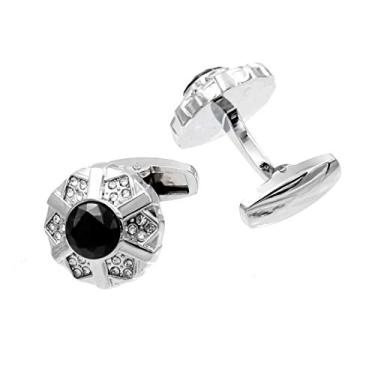 Imagem de Abotoaduras de cristal preto floral pedras cúbicas luxuosas abotoaduras TK09S
