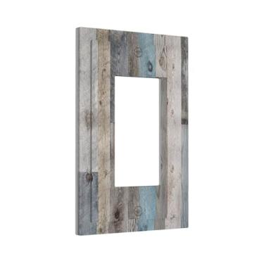 Imagem de Yamxbfa Capas de tomada decorativas vintage fazenda cinza azul prancha de madeira 1 gangue decoração única GFCI dispositivo interruptor de luz placa 1 placa de parede basculante jumbo