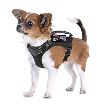 Imagem de Peitoral tático para cães com alça de borracha, colete para animais de estimação ajustável militar K9 para treinamento ao ar livre, arnês para cães PP (arnês preto)