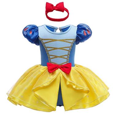 Imagem de FMYFWY Fantasia de Princesa Sofia Bela, Branca de Neve para Bebês Meninas Fantasia de Princesa Halloween Natal Aniversário Vestido Tutu com Faixa de Cabeça, 016 Branca de Neve, 9-12 meses