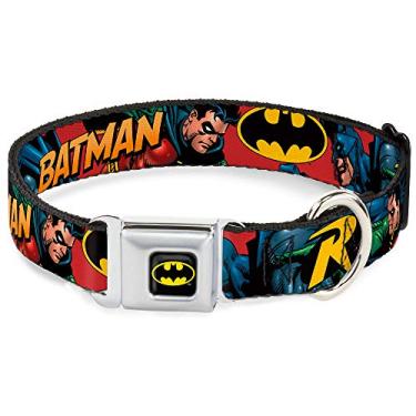 Imagem de Buckle-Down Coleira para cães com fivela de cinto de segurança – Batman e Robin em ação com texto bordô – 3,8 cm de largura – Serve para pescoço de 40,6 a 58,4 cm – Médio