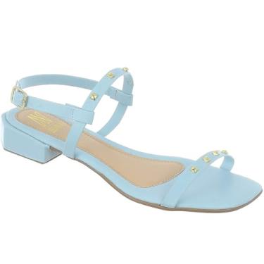 Imagem de Sandália Via Angel Feminina, Saltinho Baixo Quadrado, Tiras com Tachas (Azul BB, BR, Adulto, Numérico, 35)
