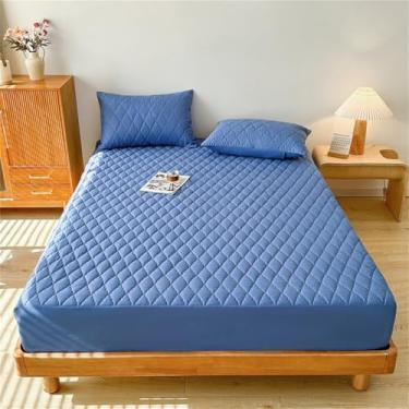 Imagem de Protetor de colchão impermeável, macio e respirável, capa de colchão King estica até 28 cm de profundidade para quarto de crianças, dormitório de faculdade, lavável sem ruído (azul, King)