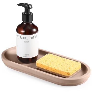 Imagem de BOJDOPIE Organizador de pia de terra diatomácea, organizador de pia de cozinha de banheiro de secagem instantânea, suporte minimalista de sabão de prato com absorção de água, bandeja de pedra para