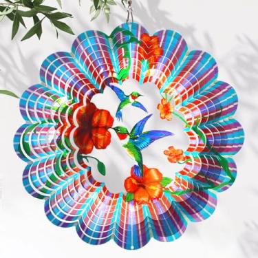 Imagem de Hippolytusiart Hummingbird Wind Spinner, Presente de Beija-Flor para Mulheres/Mãe/Pai, 12 Pol. Aço Inoxidável 3D Wind Spinner Pendurado Kinetic Yard Garden Christmas Ornaments, Esculturas de Vento Ao