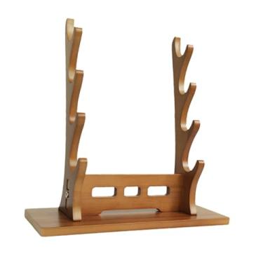Imagem de MERIGLARE Suporte de suporte de madeira para decoração horizontal de samurai, suporte para espada, flautas de espada medievais, coleção Wakizashi Gladius , Nogueira 4 Camadas