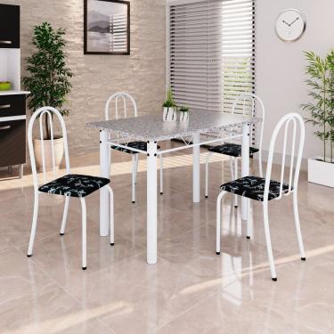 Imagem de Conjunto de Mesa Tubular 100cm X 60cm Tampo em Granito com 4 Cadeiras Preto/ Branco