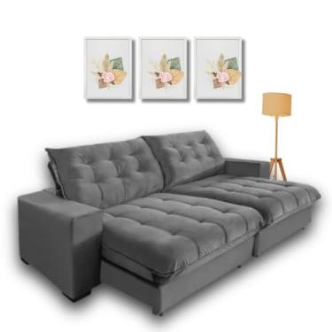 Imagem de Sofá Retrátil e Reclinável 2,70m com Molas Ensacadas. (Cinza Escuro)