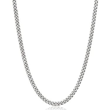 Imagem de Fiusem Colar de corrente de elos cubanos com corte de diamante de 5 mm para homens, corrente grossa de aço inoxidável para homens e meninos 45, 50, 55, 60, 66, 71 cm, Aço inoxidável, Alto polimento