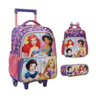 Imagem de Mochila Infantil Mala Escolar Com Rodas 16 Princesas Disney 13160