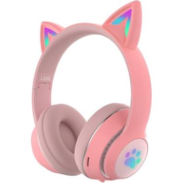 Imagem de Fone de Ouvido Orelha de Gato Fone de Ouvido Gatinho Headphone com Iluminação LED Headset Bluetooth 5.0 (Rosa) - YODHE