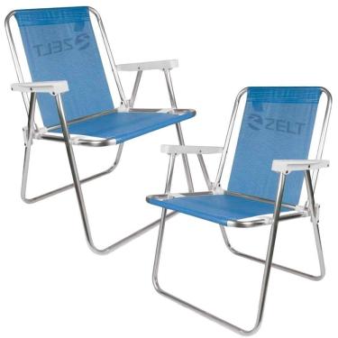 Imagem de Cadeira de Praia e Piscina Alta em Alumínio 2 Unidades Azul ZELT