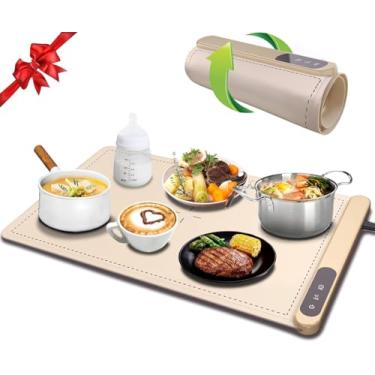 Imagem de Bandeja de aquecimento elétrico de grafeno - tapete de aquecimento mais rápido para alimentos, tapete de silicone para aquecer alimentos com 6 configurações de temperatura e função de tempo,