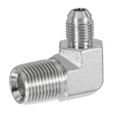 Imagem de PATIKIL Adaptador de tubo de 90 graus, 9/40.6 cm macho 37° Flare JIC x 1/5.1 cm BSPT conector macho encaixe de cotovelo de aço carbono para ar fluido hidráulico combustível água óleo, prata