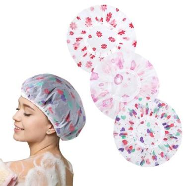 Imagem de 3 Un Touca De Banho Plástico Impermeável Reutilizável Estampada - Kit 