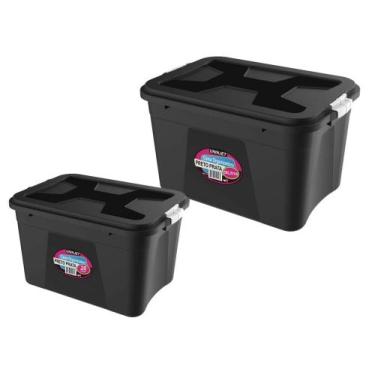 Imagem de Kit 2 Caixas Organizadoras Preta 20/56 Litros c/ Travas PP Uninjet