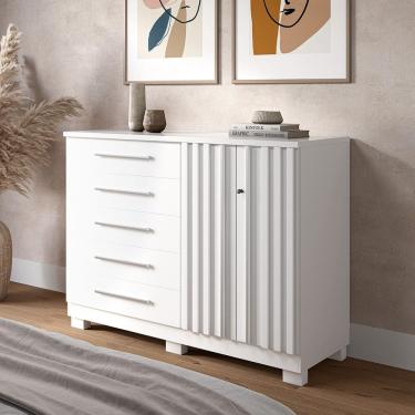 Imagem de Cômoda 136cm 2 Portas e 5 Gavetas com Sapateira 100% Mdf Gérbera Branco