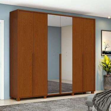 Imagem de Guarda-roupa 6 Portas 4 Gavetas 100% Mdf com Espelho e Pés Style Marrom