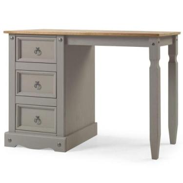 Imagem de Escrivaninha Penteadeira de Madeira Maciça com 3 Gavetas Cinza Lavado 