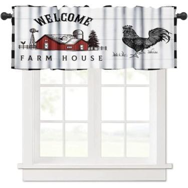 Imagem de Cortinas de festa de fazenda, bem-vindo, animais de fazenda, rústico, búfalo, xadrez, cortinas para banheiro, lavanderia, quarto, cozinha, 137 x 45 cm