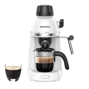 Imagem de SOWTECH Máquina de café expresso para cappuccino e latte de 3,5 bares, 1-4 chávenas com espuma de leite a vapor, cor branca