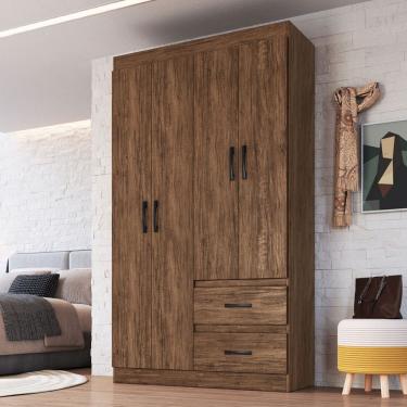 Imagem de Guarda-Roupa Solteiro Dallas 4 Portas 2 Gavetas Castanho - Doripel Móveis