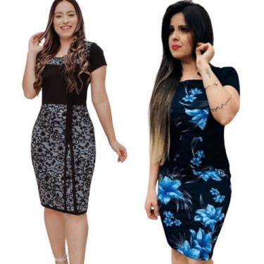 Imagem de Combo 2 Vestidos Feminino Evangélico Qualidade Tecido Grosso Manga Cur