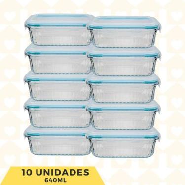 Imagem de Kit 10 Pote Vidro Tampa Hermético 640ML Marmita/Lanche - PCT - Belo Vi