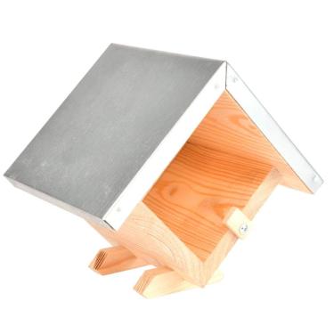 Imagem de Esschert Design FB460 Alimentador de pássaros de madeira em forma de casa, alimenta um pote de manteiga de amendoim, telhado de metal galvanizado